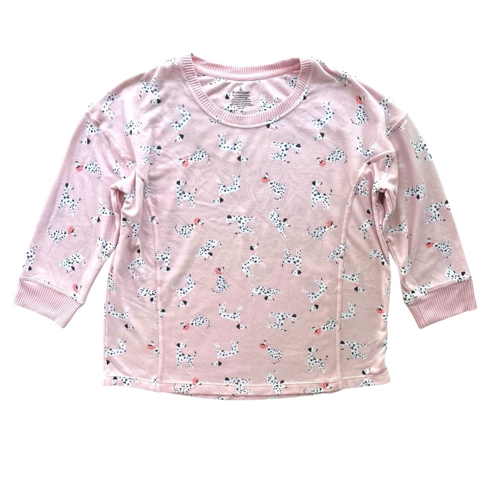 Cuddl Duds Womens M Light Pink Dalmatian Dog 3/4 Sleeve Brushed Knit Sleep Shirt